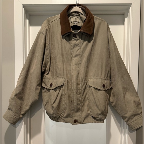 RAINFOREST Men’s Jacket/Coat Size Large Khaki/Tan Leather Collar Detachable Nice - Picture 1 of 17